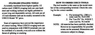 Standard swage tooling reference chart
